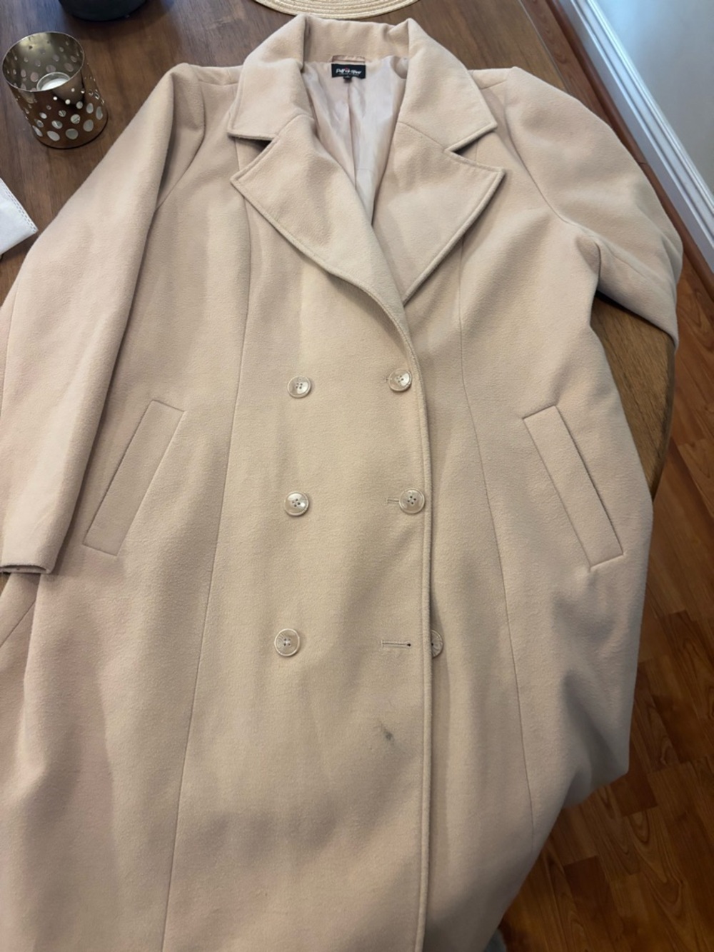 Patrick Starr Double-Breasted Pea Coat in Beige
